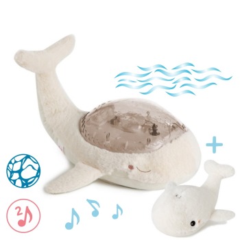 Lampka z projekcją świetlną i grzechotką - Wieloryb biały - Cloud b® Tranquil Whale™ White Family 