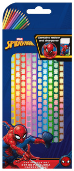 Zestaw kredek 12 kolorów + temperówka + gumka - Spiderman 