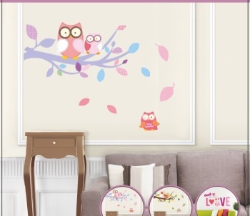 WALL STICKER PINK OWLS 