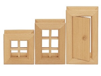 Klocki konstrukcyjne drewniane okna i drzwi III 3 szt 