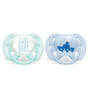 Smoczek uspokajający Ultra Soft Boy 0m+ hello baby/statek - 2 szt