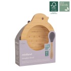 Drewniana miseczka z przyssawką i łyżeczką w zestawie do karmienia metodą BLW ECO-friendly - Ptaszek