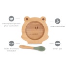 Drewniana miseczka z przyssawką i łyżeczką w zestawie do karmienia metodą BLW ECO-friendly - Żabka
