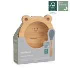 Drewniana miseczka z przyssawką i łyżeczką w zestawie do karmienia metodą BLW ECO-friendly - Żabka