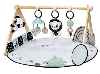Gimnastyka/mata edukacyjna z drewnianym stojakiem - Décor czarno-biała