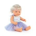 Lalka w ubranku  dziewczynka Europejka z implantem ślimakowym i jasnymi blond włosami 38 cm 