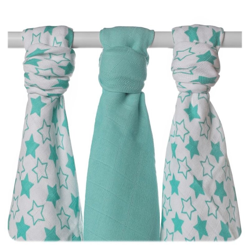 Bambusowe pieluchy XKKO BMB 70x70 - Little Stars Turquoise MIX 1