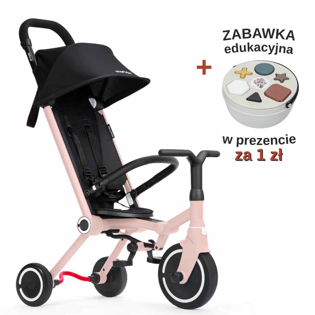 Rowerek z funkcją wózka - Wind - różowy 1