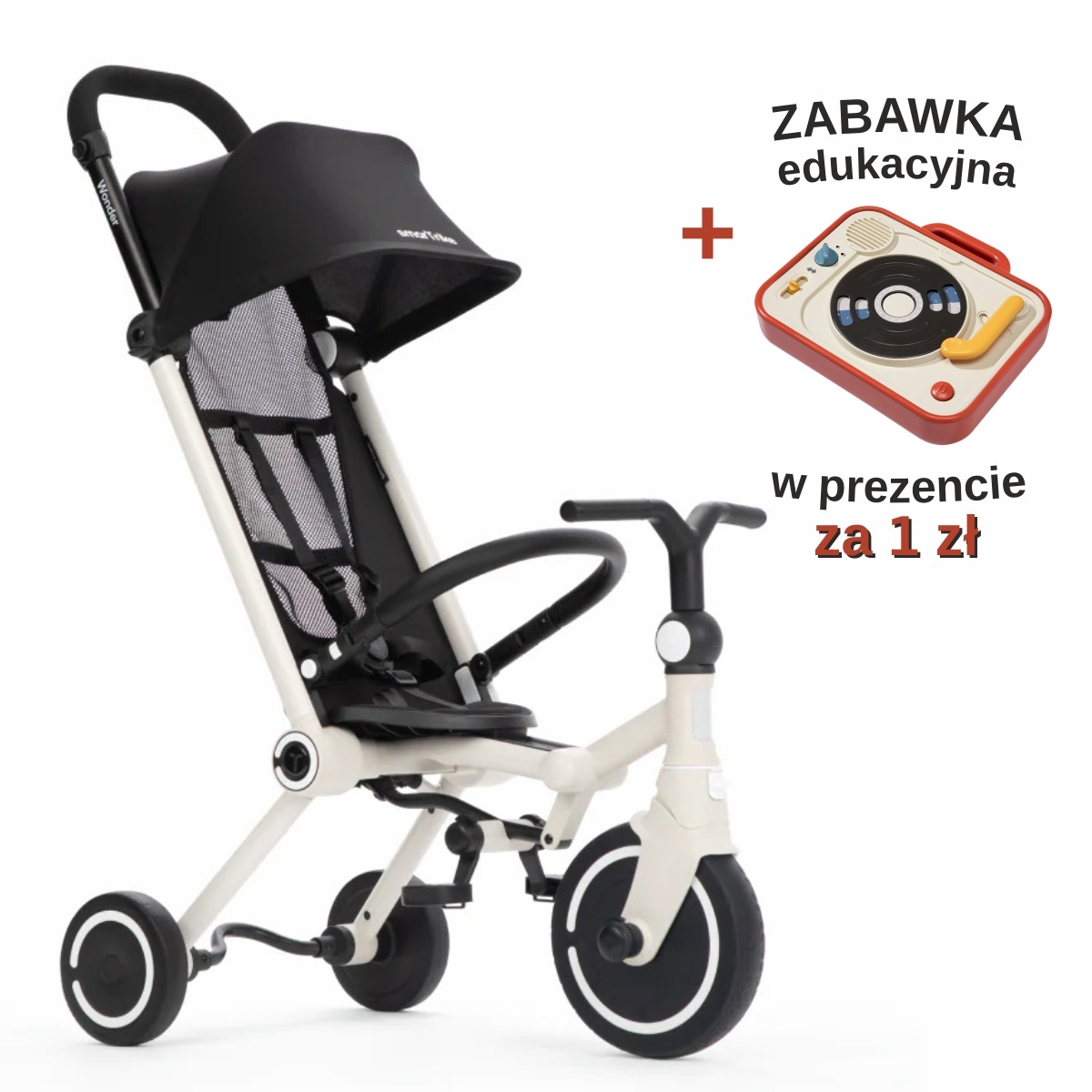 Rowerek z funkcją wózka - Wonder - czarno-biały 1