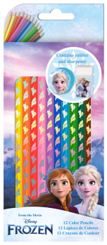 Zestaw kredek 12 kolorów + temperówka + gumka - Frozen 1